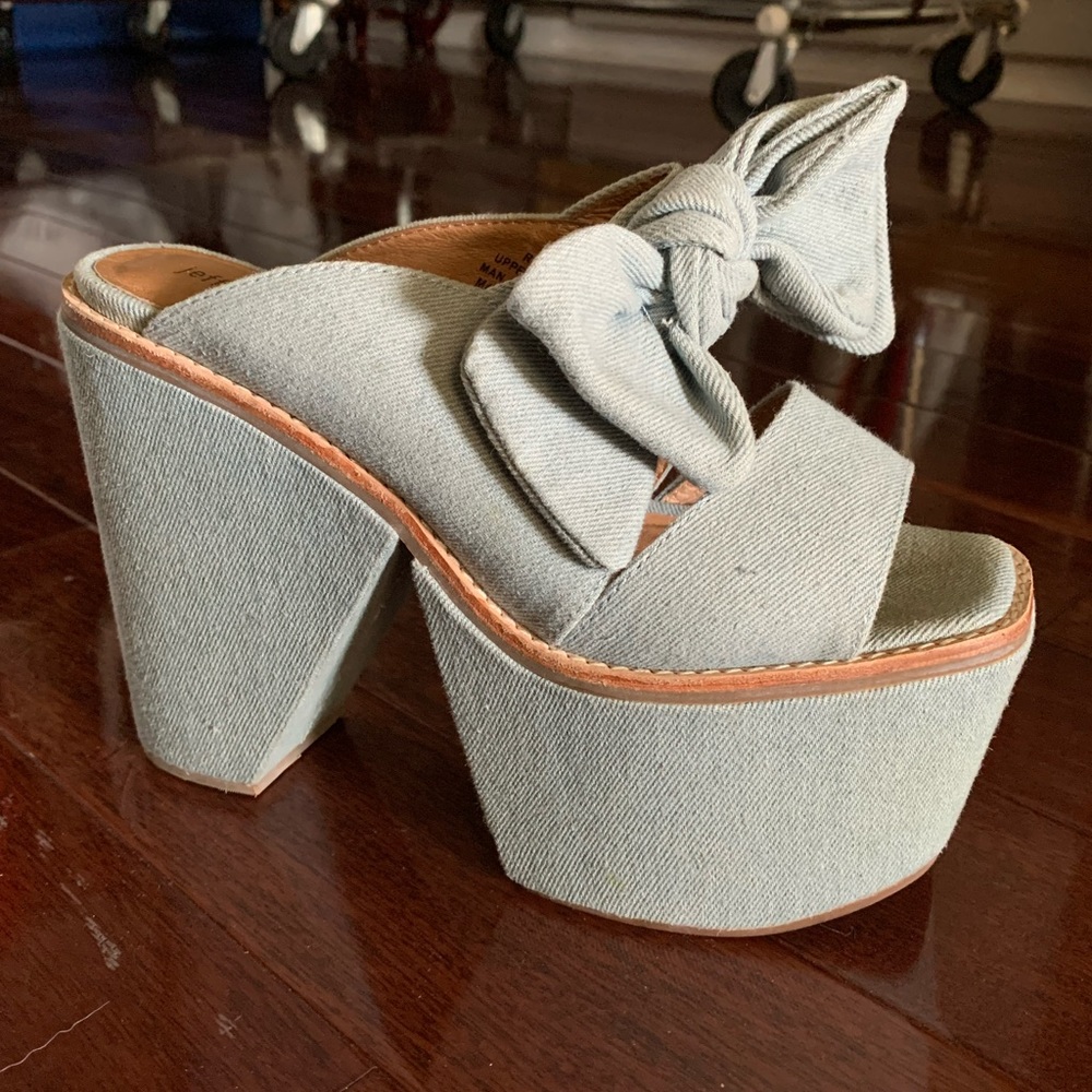 Jeffrey Campbell denim bow platforms!
